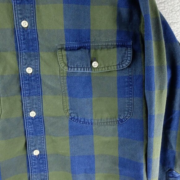 Ruff Hewn Shirt Mens Medium Green Blue Check Heavyweight Canvas Workwear Outdoor - Picture 3 of 8